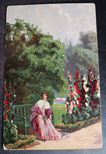 ca 1911 postcard G.A. Novelty Art Series #866 Lady in Garden Germany writing picture