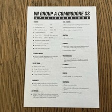 1990 HOLDEN COMMODORE VN GROUP A SS LIMITED EDITION SPECIFICATIONS BROCHURE picture