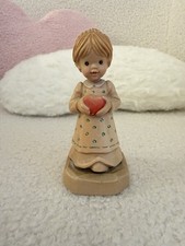 Vintage ANRI Sarah Kay Wood Carved Girl w Heart