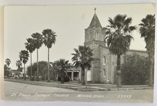1945c Rppc Mission, Texas, Saint Paul’s Catholic Church rectory Street scene picture