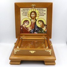 Orthodox Maple Wood Reliquary Box Carved Church Ark 29cm Lacquered Casket picture