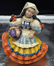 Vtg 1970s Hand Painted Ceramic Girl Figurine Multicolor Dress Signed picture
