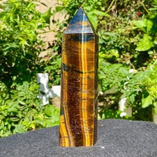 1.16LB Large Natural Tiger's Eye Stone Obelisk Quartz Crystal Point Wand Rock He picture