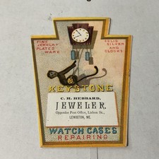  Victorian Jewelers Trade Card, Lewiston Me. Keystone Pocket Watch Cases picture