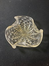 Murano Yellow Gold Aventurine Flecks VTG Bullicante Ruffled Bowl Candy Dish 7 picture