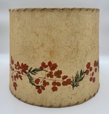 Vintage MCM Fiberglass Drum Lamp Shade Flower Botanical Nature Whipstitch 13” picture
