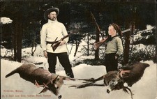 Hanover Maine Indian Rock Camps Father Son Deer Hunting c1917 Vintage Postcard picture
