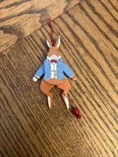 Vintage Easter wood pull string jumping jack toy bunny rabbit Peter ornament 4