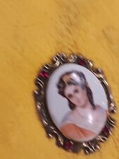 Vintage Oval Hand Painted Victorian Lady Carved Edge With Jewls picture