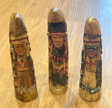 Vintage Carved Set of 3 Resin Horns Native American Indian Chiefs 6