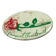 Vintage Margaret Chase Smith Rose Campaign Pinback Button Oval 2.75in Political picture