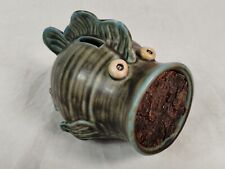 Vtg MCM Pottery Ceramic Hand Crafted Coin Piggy Bank BIG MOUTH FISH w/Cork Plug picture