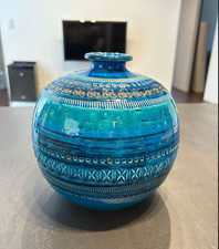 Flavia Bitossi Rimini Blue Vase Aldo Londi Italian Pottery Handcrafted Vintage picture