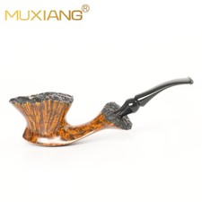 MUXIANG Smooth Fleur Pipe Briar Wooden Freehand Tobacco Pipe Bent Ebonite Stem picture