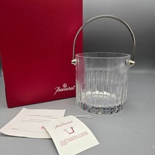Vintage Baccarat France Cut Crystal Ice Bucket with Silver-Tone Swing Handle picture