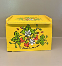 Vintage My Favorite Recipes Yellow Wooden Strawberry Painted Recipe Box Japan picture