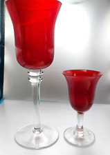 Lot 0f 2 Vintage Hand Blown Ruby Red Glass Water/Wine Glass & Cordial 1960’s 8