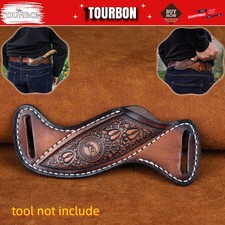 Tourbon Vintage Leather Fixed Blade Knife Sheath Horizontal Belt Holster-Hunting picture