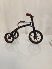 Miniature Black Metal Tricycle Statue Bike Sculpture Wood Handle Grips Old Small picture