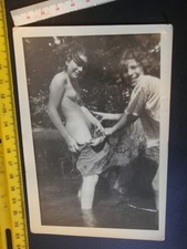 Vintage Girlie Photo Risque B&W Original Nude 2 Women River Pants Down Gay 4