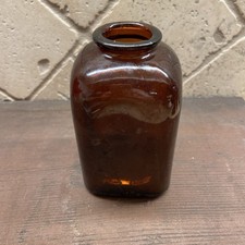 Vintage Glass Snuff Jar Bottle Dark Amber Brown Glass 3 Dots Apothcary Jar picture