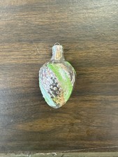 Vintage Metallic Green/Silver Russian Strawberry berry Ornament Christmas Retro picture