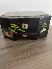 Vtg Japanese Lacquer Music Jewelry Box Mother Of Pearl Inlay Drawer Japan Works picture