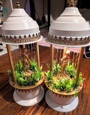RARE WORKING matching Pair White & Gold Oil Rain Lamps. *Read Description* picture