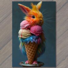 POSTCARD Bunny Rabbit Delighting in Ice Cream Cone Bliss Cute Fun Scoop Unusual picture