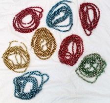 63 ft Vintage Glass Beaded Bead Christmas Tree Garland Blue, Red, Gold Green LOT picture
