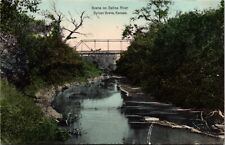 Hand Colored Postcard Scene on Saline River in Sylvan Grove, Kansas picture