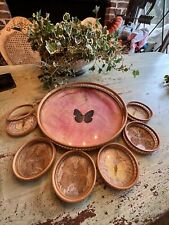 Vintage Bamboo Pressed Butterfly Tray and Coaster Set 1970s picture