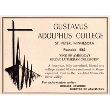 Gustavus Adolphus College 1862 Howard Holcomb St Peter MN 1963 Ad SAJ1-H4 picture