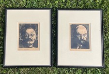 Rare Pair of Original Woodcut Portraits – Leon Trotsky & Vladimir Lenin, 1939 picture