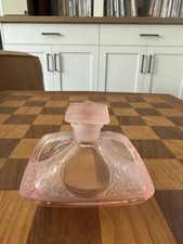 Vintage French Frosted Pink Glass Art Nouveau Perfume Bottle Floral Stopper picture