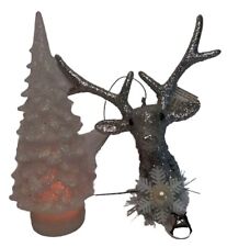 Vintage Christmas Tree/Turns Color Silver Deer Oranament/Glitter picture