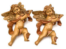 Vintage 1984 Italy Depose Simoncini Cherub Angel Wall Plaques Violin Pair 566 picture