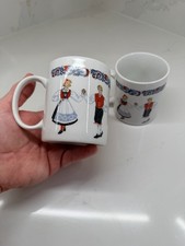 Vtg Bergquist Figgjo Norway Hardanger Dancers Coffee Mug  Folk Art Set 2 Cup Nos picture