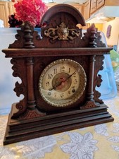 Antique Ingraham carved wood mantle clock turn of century from 1800- to 1900s picture