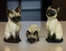 Siamese Cat Figurines Set of 3 Cream & Brown Vintage Blue Eyed picture