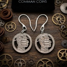 1937 Hobo Nickel Cut Coin Earrings Homeless Man Thumbs Up Good Luck Custom Art picture