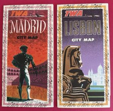 TWA MADRID & LIBSON CITY MAPS - Fly Into 1953 - David Klein Artwork - Alucinante picture