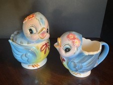 Lefton Blue Bird Geo Z Lefton 290  Anthropomorphic Sugar and Creamer Mint picture