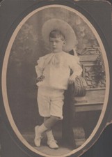 Antique Portrait BOY WITH HAT LEANING ON CHAIR Oval Matt Preowned Note MatDamage picture