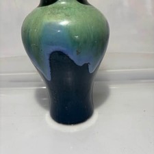 Decorative Ceramic Vase Blue Green Drip Glaze Ruffled Rim picture