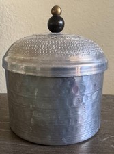 Small hammered aluminum canister with lid etched home decor 4.5