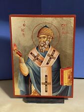 Saint Spyridon -Greek Russian WOODEN ICON FLAT, WITH GOLD LEAF 5x7 inch picture