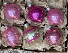 Vintage Paragon Made In USA Pink  Teardrop Stripes Glass Ornaments picture