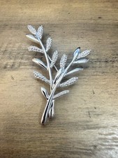 Swan Signed Swarovski Silver Crystal Leaf Brooch Designer Excellent picture
