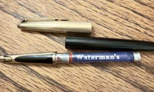Vintage 1950's Waterman C/F Fountain Pen Black & Gold 14KT Gold NIB & Cartridge picture